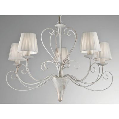 CASABLANCA LAMPADARIO 5 LUCI A BRACCI CLASSICO IN METALLO AVORIO ANTICO CON PARALUMI PLISSE CRISTALENSI LUX - Cristalensi Shop O