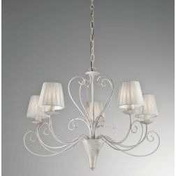 CASABLANCA LAMPADARIO 5 LUCI A BRACCI CLASSICO IN METALLO AVORIO ANTICO CON PARALUMI PLISSE CRISTALENSI LUX - Cristalensi Shop O 2