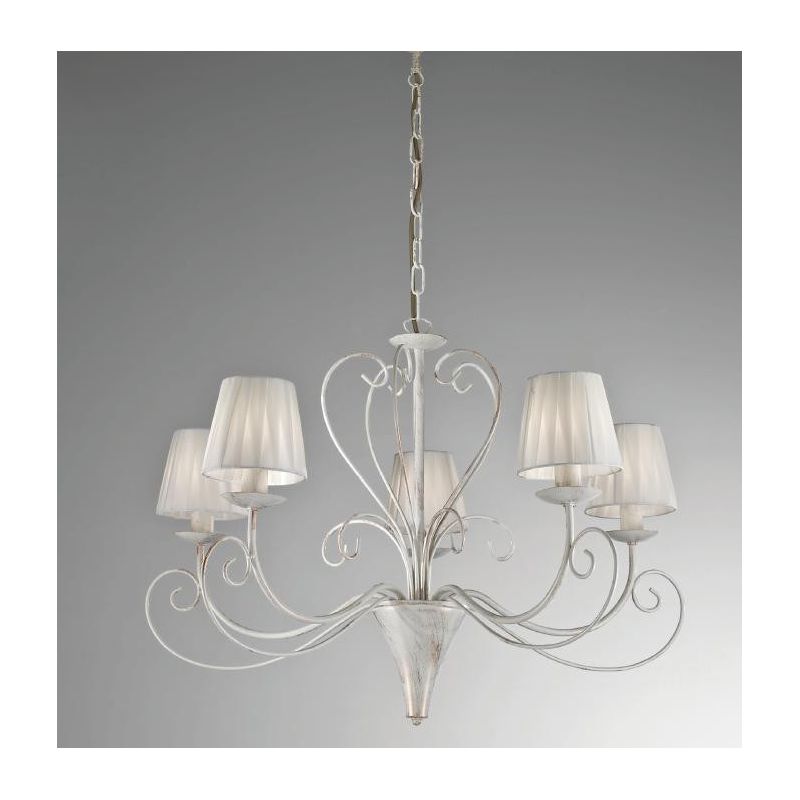 CASABLANCA LAMPADARIO 5 LUCI A BRACCI CLASSICO IN METALLO AVORIO ANTICO CON PARALUMI PLISSE CRISTALENSI LUX - Cristalensi Shop O