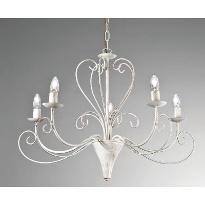 CASABLANCA LAMPADARIO CLASSICO 5 LUCI A BRACCI IN METALLO AVORIO ANTICO CRISTALENSI LUX - Cristalensi Shop Online