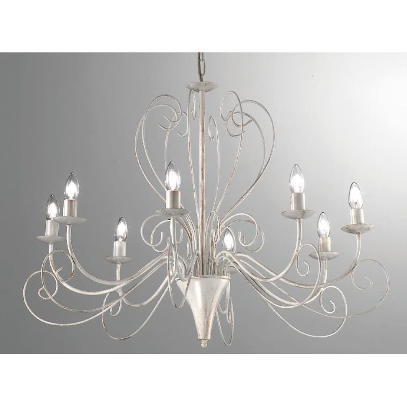 CASABLANCA LAMPADARIO CLASSICO 8 LUCI A BRACCI IN METALLO AVORIO ANTICO LAMPADINE A VISTA CRISTALENSI LUX - Cristalensi Shop Onl