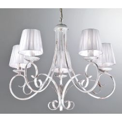 PARIGI LAMPADARIO 5 LUCI A BRACCI IN METALLO BIANCO CON PARALUMI IN TESSUTO PLISSE CRISTALENSI LUX - Cristalensi Shop Online