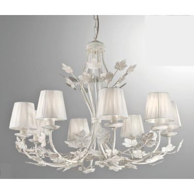 ALBA LAMPADARIO CLASSICO FLOREALE 8 LUCI AVORIO ANTICO CON PARALUMI IN TESSUTO CRISTALENSI LUX - Cristalensi Shop Online