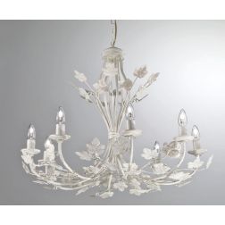 ALBA LAMPADARIO FLOREALE 8 LUCI CLASSICO AVORIO ANTICO CON LAMPADINE A VISTA CRISTALENSI LUX - Cristalensi Shop Online