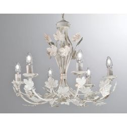 ALBA LAMPADARIO FLOREALE 6 LUCI CLASSICO AVORIO ANTICO CON LAMPADINE A VISTA CRISTALENSI LUX - Cristalensi Shop Online