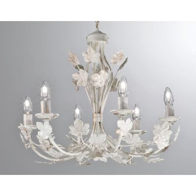 ALBA LAMPADARIO FLOREALE 6 LUCI CLASSICO AVORIO ANTICO CON LAMPADINE A VISTA CRISTALENSI LUX - Cristalensi Shop Online