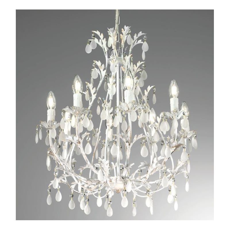 BOTTE GRANDE LAMPADARIO 8 LUCI CLASSICO BIANCO INVECCHIATO CON LAMPADINE A VISTA CRISTALENSI LUX - Cristalensi Shop Online