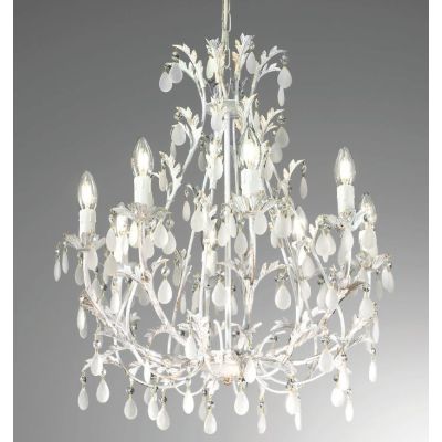 BOTTE GRANDE LAMPADARIO 8 LUCI CLASSICO BIANCO INVECCHIATO CON LAMPADINE A VISTA CRISTALENSI LUX - Cristalensi Shop Online