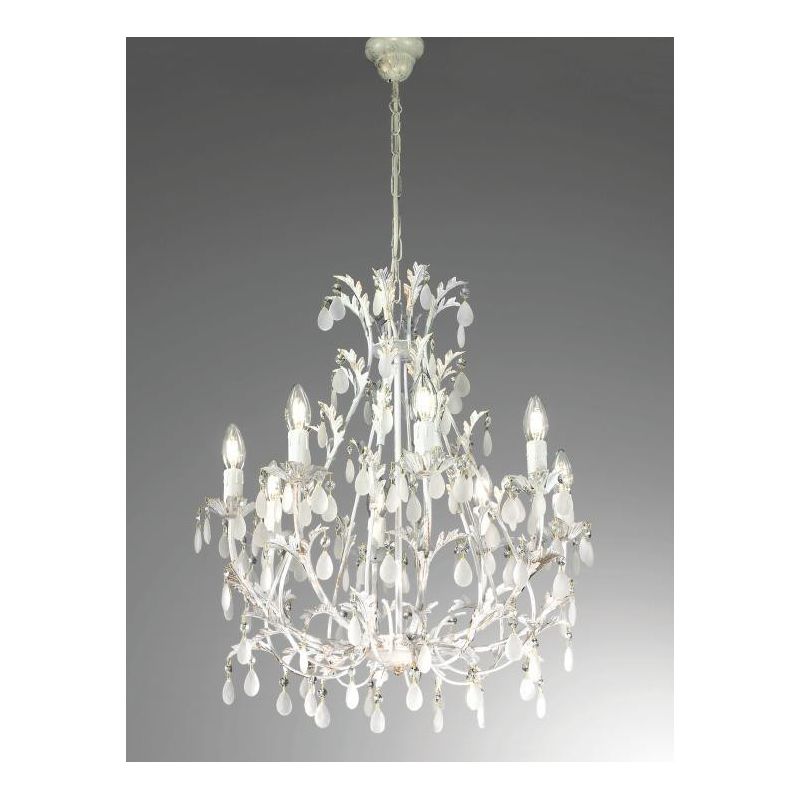 BOTTE GRANDE LAMPADARIO 8 LUCI CLASSICO BIANCO INVECCHIATO CON LAMPADINE A VISTA CRISTALENSI LUX - Cristalensi Shop Online