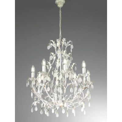 BOTTE GRANDE LAMPADARIO 8 LUCI CLASSICO BIANCO INVECCHIATO CON LAMPADINE A VISTA CRISTALENSI LUX - Cristalensi Shop Online