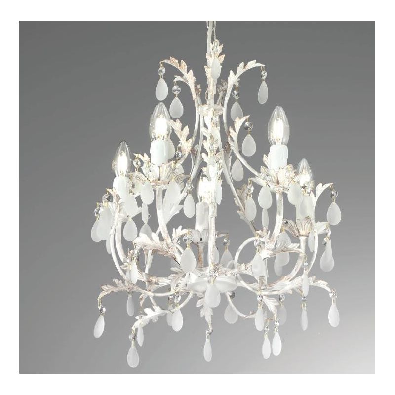 BOTTE LAMPADARIO CLASSICO 5 LUCI BIANCO CON RIFLESSI ORO E CON LAMPADINE A VISTA CRISTALENSI LUX - Cristalensi Shop Online