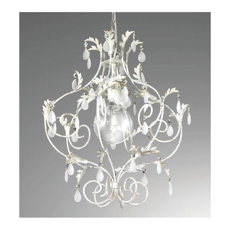 BOTTE SOSPENSIONE CLASSICA COLOR BIANCO CON RIFLESSI ORO E CON LAMPADINA A VISTA CRISTALENSI LUX - Cristalensi Shop Online