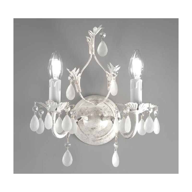 BOTTE APPLIQUE CLASSICA BIANCA CON RIFLESSI ORO E CON DUE LAMPADINE A VISTA CRISTALENSI LUX - Cristalensi Shop Online