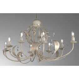 LANCIA SOSPENSIONE 8 LUCI OVALE CLASSICA IN METALLO AVORIO PATINATO ORO CON LAMPADINE A VISTA CRISTALENSI LUX - Cristalensi Shop