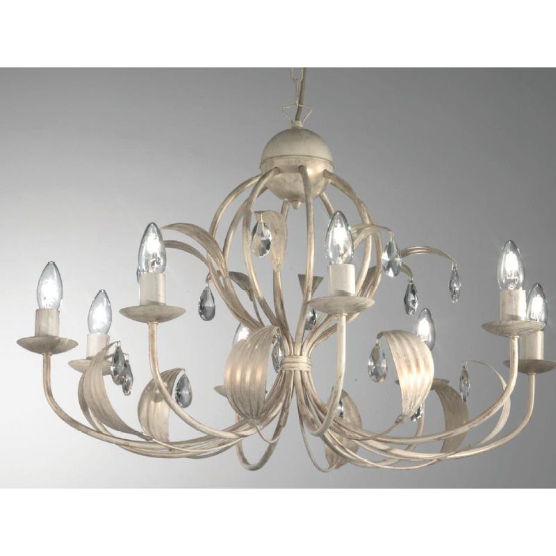 LANCIA LAMPADARIO 8 LUCI CLASSICO IN METALLO AVORIO PATINATO ORO CON LAMPADINE A VISTA CRISTALENSI LUX - Cristalensi Shop Online