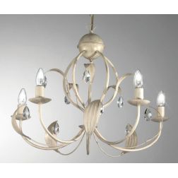LANCIA SOSPENSIONE 5 LUCI CLASSICA IN METALLO AVORIO PATINATO ORO CON LAMPADINE A VISTA CRISTALENSI LUX - Cristalensi Shop Onlin