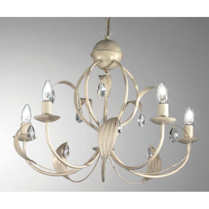 LANCIA SOSPENSIONE 5 LUCI CLASSICA IN METALLO AVORIO PATINATO ORO CON LAMPADINE A VISTA CRISTALENSI LUX - Cristalensi Shop Onlin