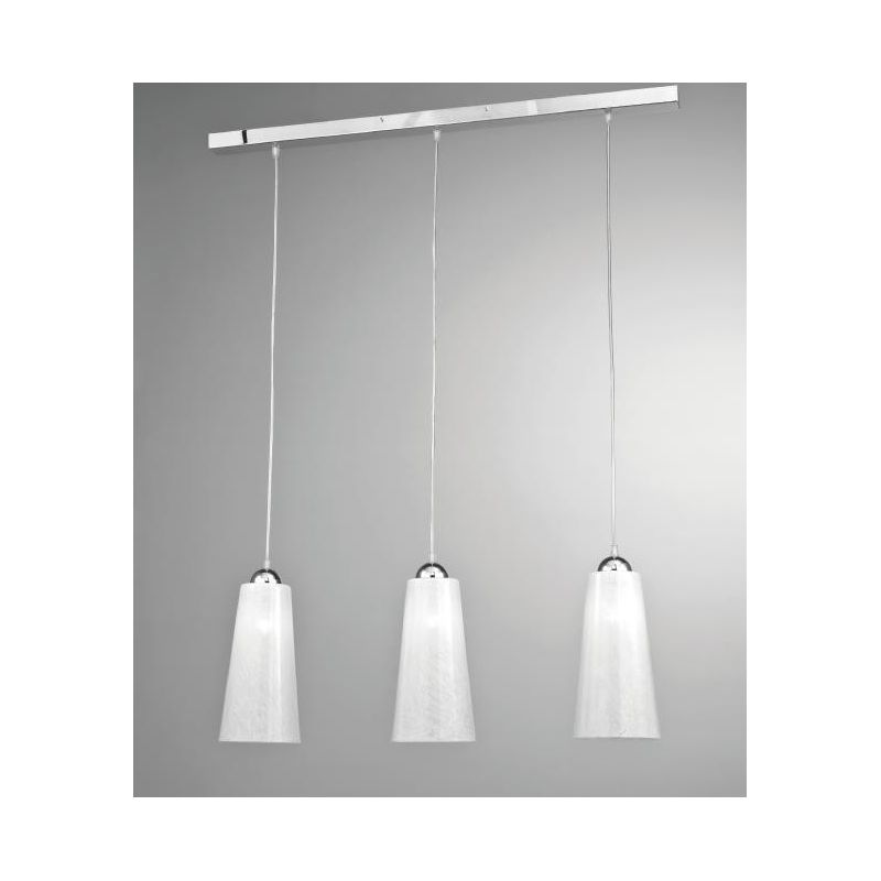 BAR SOSPENSIONE MODERNA 3 LUCI CON DIFFUSORI IN VETRO BIANCO LUCIDO DECORATO CRISTALENSI LUX - Cristalensi Shop Online