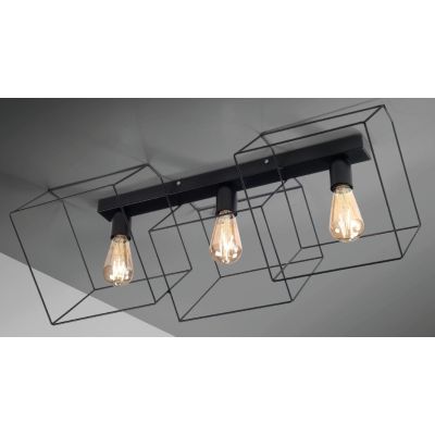 CUBO PLAFONIERA 3 LUCI CON STRUTTURA APERTA STILE VINTAGE METALLO NERO BIANCO O CORTEN CRISTALENSI LUX - Cristalensi Shop Online