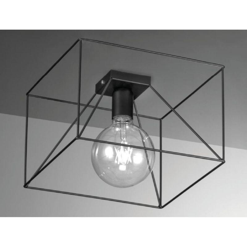 CUBO PLAFONIERA CUBICA CON STRUTTURA APERTA STILE VINTAGE METALLO NERO BIANCO O CORTEN CRISTALENSI LUX - Cristalensi Shop Online