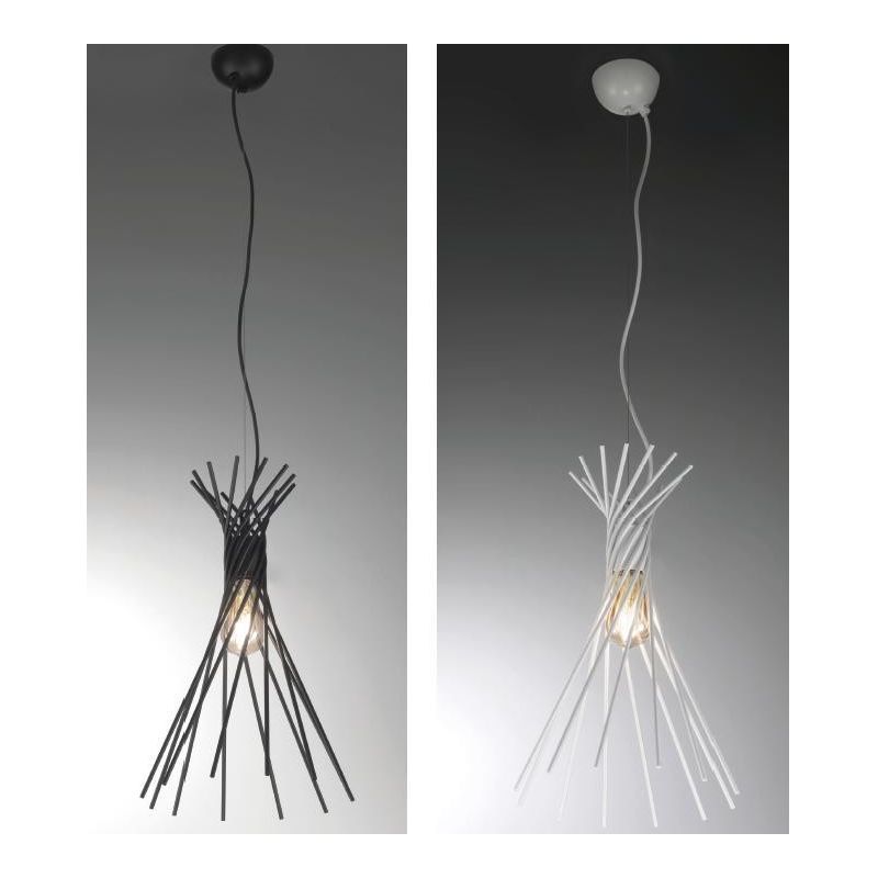 FALO LAMPADARIO A SOSPENSIONE IN STILE VINTAGE CON RAMI INTRECCIATI IN METALLO NERO O BIANCO CRISTALENSI LUX - Cristalensi Shop