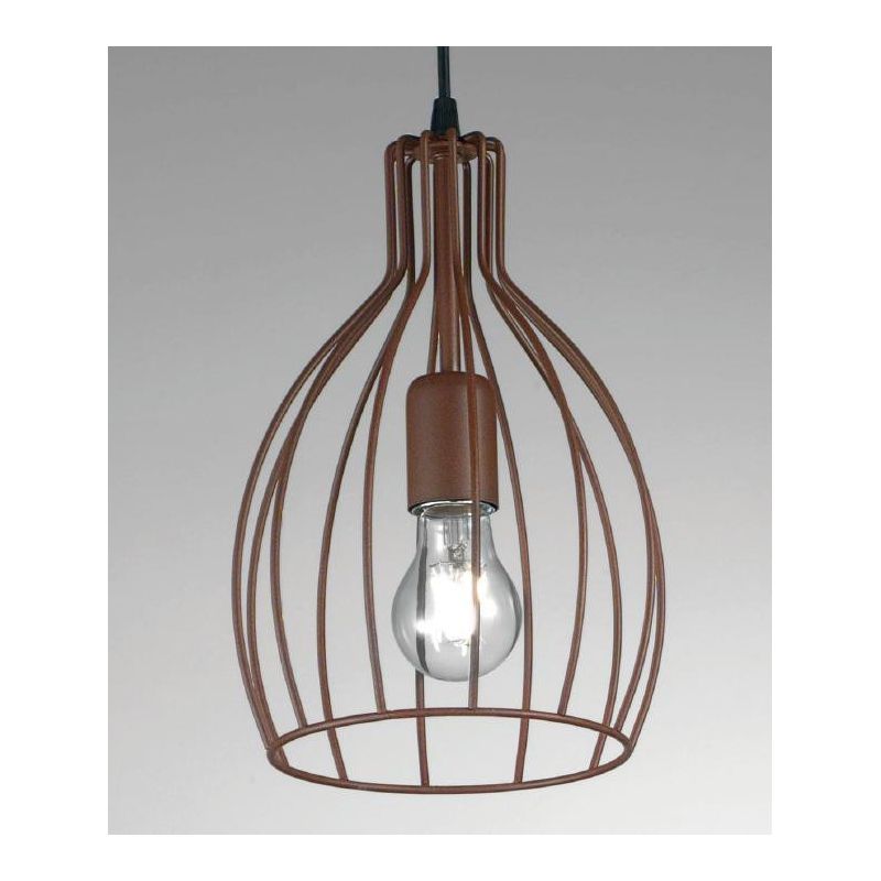 BOTTIGLIA SOSPENSIONE STILE VINTAGE CON GABBIA APERTA IN METALLO VERNICIATO RAME,NERO,CORTEN O BIANCO CRISTALENSI LUX - Cristale