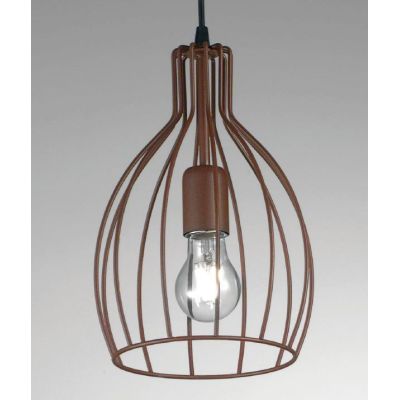 BOTTIGLIA SOSPENSIONE STILE VINTAGE CON GABBIA APERTA IN METALLO VERNICIATO RAME,NERO,CORTEN O BIANCO CRISTALENSI LUX - Cristale