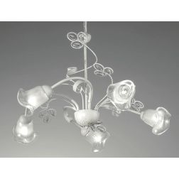 CLARISSA LAMPADARIO CLASSICO 5 LUCI BIANCO PATINATO RAME DIFFUSORI FLOREALI E DETTAGLI IN CRISTALLO CRISTALENSI LUX - Cristalens