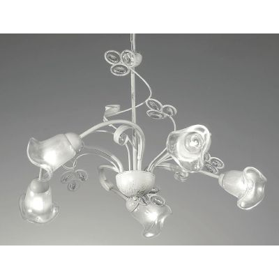 CLARISSA LAMPADARIO CLASSICO 5 LUCI BIANCO PATINATO RAME DIFFUSORI FLOREALI E DETTAGLI IN CRISTALLO CRISTALENSI LUX - Cristalens