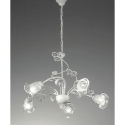 CLARISSA LAMPADARIO CLASSICO 5 LUCI BIANCO PATINATO RAME DIFFUSORI FLOREALI E DETTAGLI IN CRISTALLO CRISTALENSI LUX - Cristalens 2