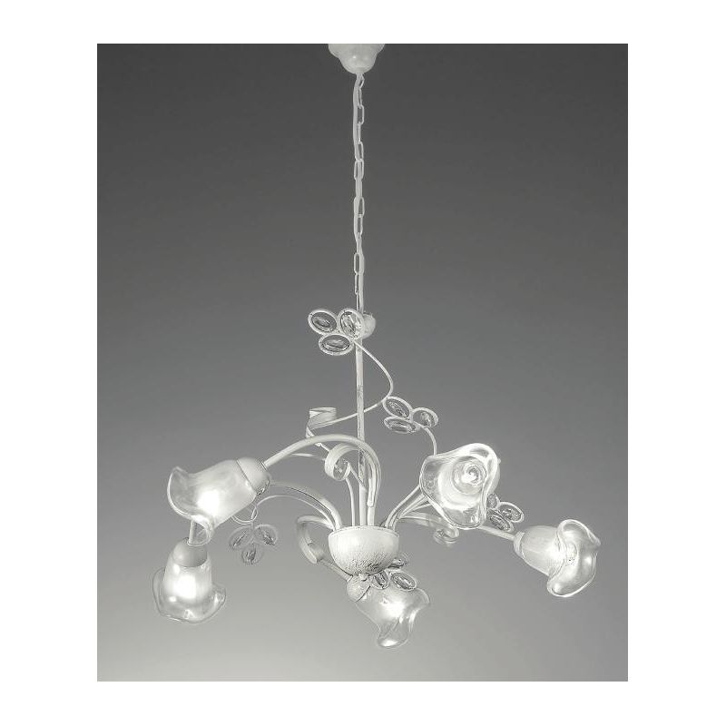 CLARISSA LAMPADARIO CLASSICO 5 LUCI BIANCO PATINATO RAME DIFFUSORI FLOREALI E DETTAGLI IN CRISTALLO CRISTALENSI LUX - Cristalens