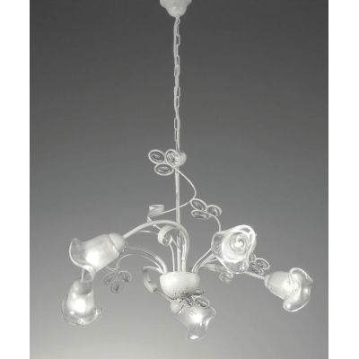 CLARISSA LAMPADARIO CLASSICO 5 LUCI BIANCO PATINATO RAME DIFFUSORI FLOREALI E DETTAGLI IN CRISTALLO CRISTALENSI LUX - Cristalens