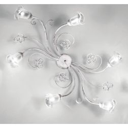 CLARISSA PLAFONIERA CLASSICA 6 LUCI BIANCO PATINATO RAME DIFFUSORI FLOREALI E DETTAGLI IN CRISTALLO CRISTALENSI LUX - Cristalens