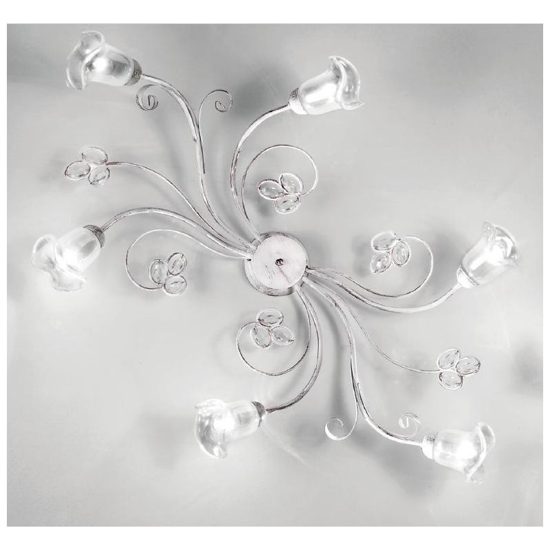 CLARISSA PLAFONIERA CLASSICA 6 LUCI BIANCO PATINATO RAME DIFFUSORI FLOREALI E DETTAGLI IN CRISTALLO CRISTALENSI LUX - Cristalens