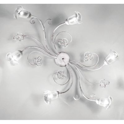 CLARISSA PLAFONIERA CLASSICA 6 LUCI BIANCO PATINATO RAME DIFFUSORI FLOREALI E DETTAGLI IN CRISTALLO CRISTALENSI LUX - Cristalens