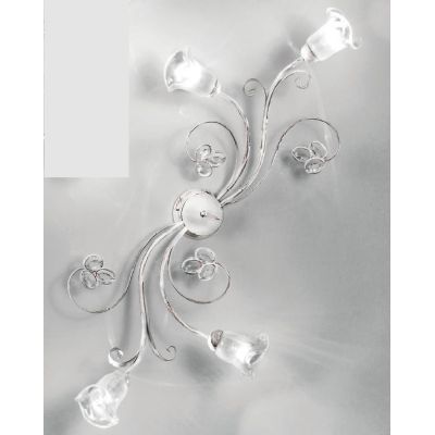 CLARISSA PLAFONIERA 4 LUCI CLASSICA BIANCO PATINATO RAME DIFFUSORI FLOREALI E DETTAGLI IN CRISTALLO CRISTALENSI LUX - Cristalens