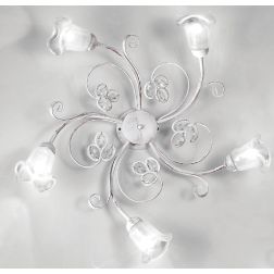 CLARISSA PLAFONIERA ROTONDA 5 LUCI BIANCO PATINATO RAME DIFFUSORI FLOREALI E DETTAGLI IN CRISTALLO CRISTALENSI LUX - Cristalensi