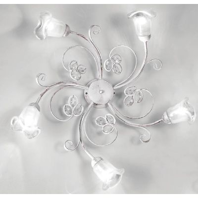 CLARISSA PLAFONIERA ROTONDA 5 LUCI BIANCO PATINATO RAME DIFFUSORI FLOREALI E DETTAGLI IN CRISTALLO CRISTALENSI LUX - Cristalensi