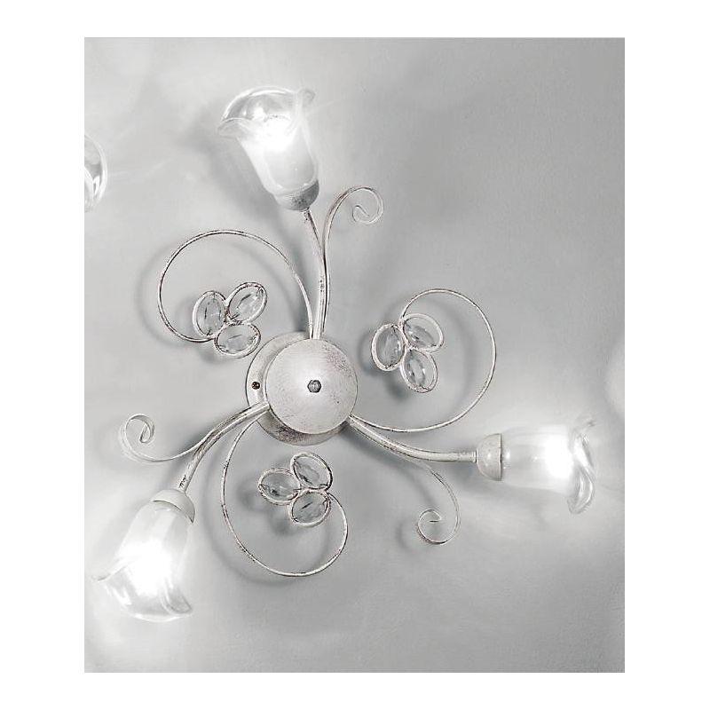 CLARISSA PLAFONIERA 3 LUCI BIANCO PATINATO RAME CLASSICA DIFFUSORI FLOREALI E DETTAGLI IN CRISTALLO CRISTALENSI LUX - Cristalens