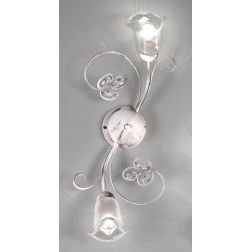 CLARISSA APPLIQUE PLAFONIERA 2 LUCI BIANCO PATINATO RAME DIFFUSORI FLOREALI E DETTAGLI IN CRISTALLO CRISTALENSI LUX - Cristalens