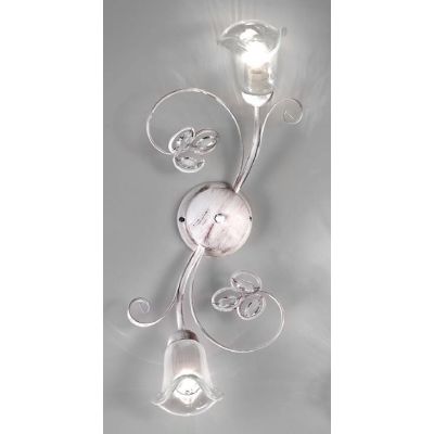CLARISSA APPLIQUE PLAFONIERA 2 LUCI BIANCO PATINATO RAME DIFFUSORI FLOREALI E DETTAGLI IN CRISTALLO CRISTALENSI LUX - Cristalens