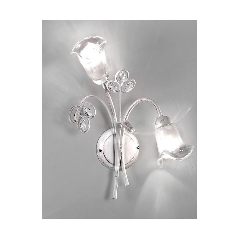 CLARISSA APPLIQUE 2 LUCI BIANCO PATINATO RAME DIFFUSORI FLOREALI E DETTAGLI IN CRISTALLO CRISTALENSI LUX - Cristalensi Shop Onli