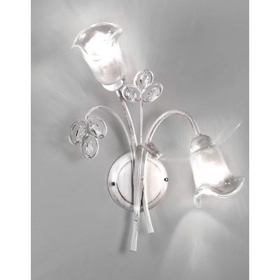 CLARISSA APPLIQUE 2 LUCI BIANCO PATINATO RAME DIFFUSORI FLOREALI E DETTAGLI IN CRISTALLO CRISTALENSI LUX - Cristalensi Shop Onli