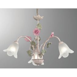 PRIMAVERA LAMPADARIO FLOREALE 3 LUCI CLASSICO AVORIO CON DETTAGLI ROSA E VERDI CRISTALENSI LUX - Cristalensi Shop Online