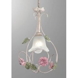 PRIMAVERA SOSPENSIONE SINGOLA CLASSICA AVORIO DECORATA CON FIORI ROSA CRISTALENSI LUX - Cristalensi Shop Online