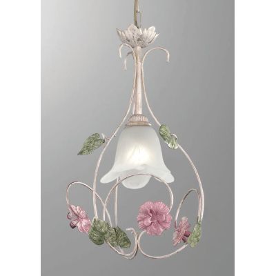 PRIMAVERA SOSPENSIONE SINGOLA CLASSICA AVORIO DECORATA CON FIORI ROSA CRISTALENSI LUX - Cristalensi Shop Online
