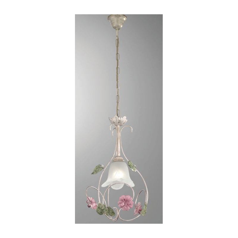 PRIMAVERA SOSPENSIONE SINGOLA CLASSICA AVORIO DECORATA CON FIORI ROSA CRISTALENSI LUX - Cristalensi Shop Online