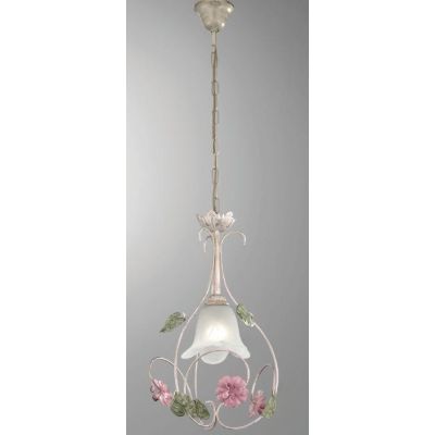 PRIMAVERA SOSPENSIONE SINGOLA CLASSICA AVORIO DECORATA CON FIORI ROSA CRISTALENSI LUX - Cristalensi Shop Online