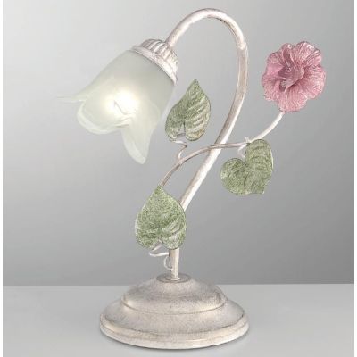 PRIMAVERA LAMPADA DA TAVOLO CLASSICA AVORIO DECORATA CON FIORI ROSA E FOGLIE VERDI CRISTALENSI LUX - Cristalensi Shop Online