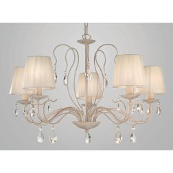 IMPERO LAMPADARIO A BRACCI CLASSICO 5 LUCI IN METALLO AVORIO O BIANCO CON PARALUMI PLISSE CRISTALENSI LUX - Cristalensi Shop Onl